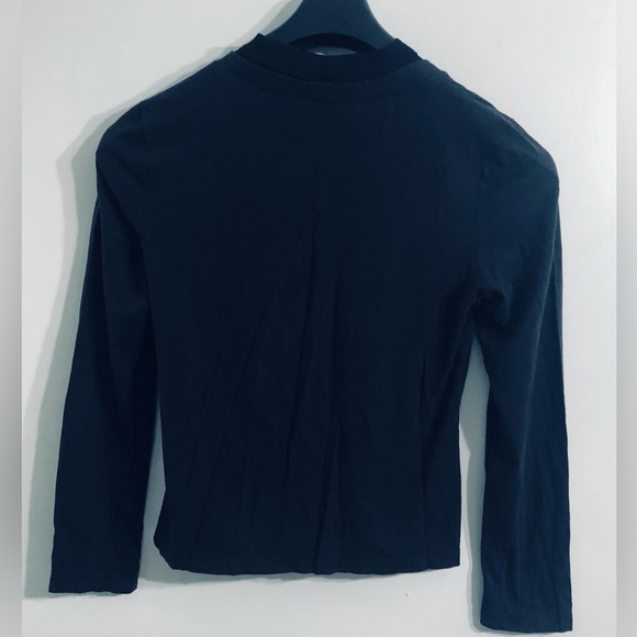 Apostrophe stretch blouse buttons down collar front lace long sleeves black.S/C. - Picture 2 of 4